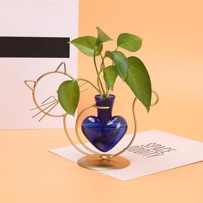 Plant Terrarium Propagation Station Gifts for Women Cat Lover - color: Gold Blue