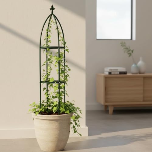 100% Metal Garden Obelisk Trellis Heavy Duty 6.3 ft for Climbing Vines - color: Green, size: Large