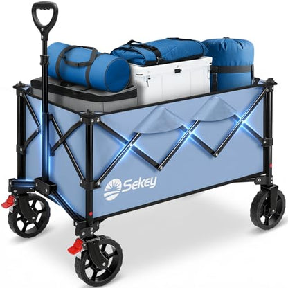 Sekey Collapsible Wagon, 300 lb Capacity, 29 in Cargo Bed, Compact Fold - color: Blue, size: 300lbs