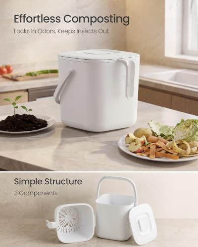 SONGMICS Compost Bin for Kitchen Counter, Plastic, 1-Gallon (4 L) - color: White, size: 1 gallons (4L)