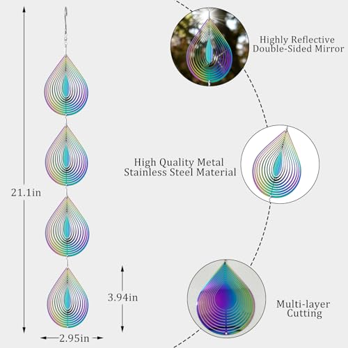 Rainbow Metal Wind Spinners Outdoor Garden Yard Decor, Bird Scare Discs Reflectors to Keep Birds Away, Holographic Reflective Bird Devices Deterrents for Outside Patio Fruit Trees (Water Droplet) - color: Colorful Droplet(3 Set, 12 Discs)