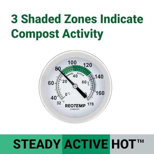 Reotemp K83B1 12 Inch Soil & Compost Thermometer with Digital Composting Guide, 32-178 Fahrenheit and Celsius
