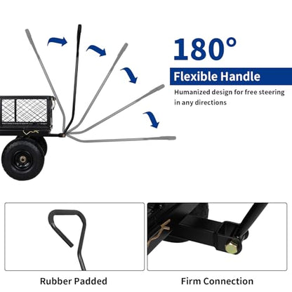 BILT HARD Heavy Duty 880 Lbs Capacity Mesh Steel Garden Cart, 4 Cu.Ft Heavy Duty Garden Cart with 180° Rotating Handle, Removable Sides, All Terrain Wheels, Capacity Utility Steel Wagons for Yard