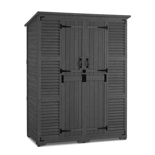 Macrout Outdoor Storage Cabinet with Shelves, Wood Garden Shed 1738 (Gray) - color: Gray