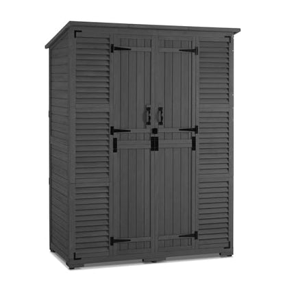 Macrout Outdoor Storage Cabinet with Shelves, Wood Garden Shed 1738 (Gray) - color: Gray