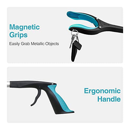 Grabber Reacher Tool 2-Pack, 32" Folding Reacher Grabber Pickup Tool with Magnets, Lightweight Grabbers for Seniors, Trash Grabber Tool with 90°Rotating Head - color: Light Blue