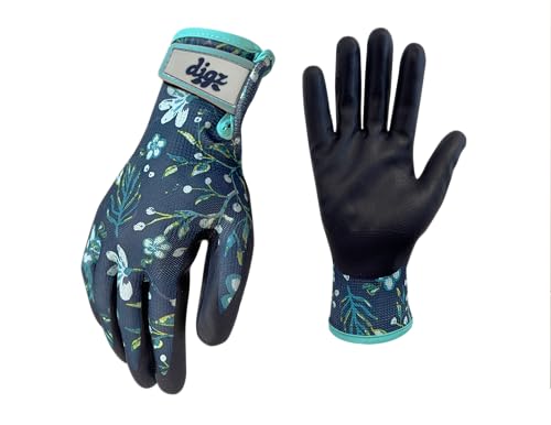 Digz Gardening Gloves, Garden Gloves for Women - color: Floral Blue, size: Medium