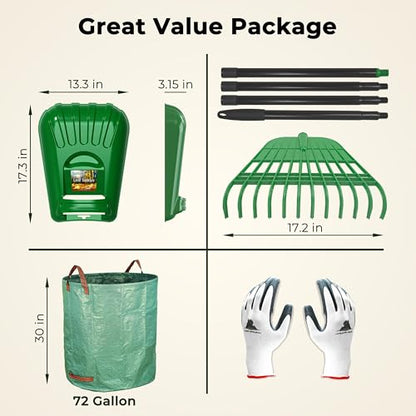 Gardzen 67" Adjustable Long Handle Rake with Large Leaf Scoops - style: Scoops & Rake Set
