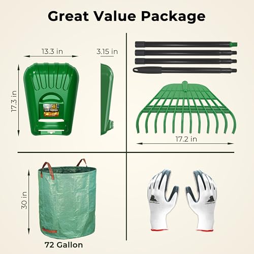 Gardzen 67" Adjustable Long Handle Rake with Large Leaf Scoops - style: Scoops & Rake Set