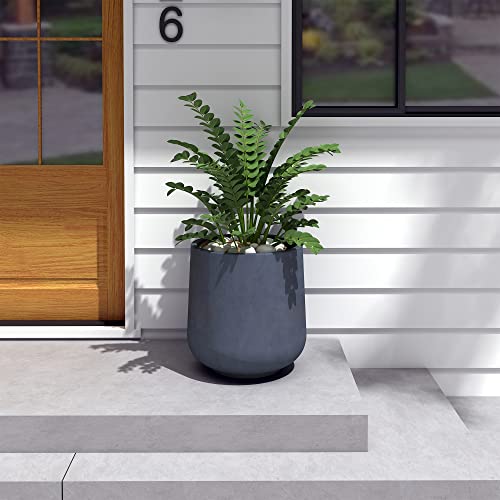 Kante 17.3" Tall Round Curved Concrete Planter, Charcoal Floor Pot - color: Charcoal, size: 15.3" D