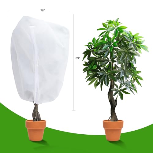 Garutom Plant Covers Freeze Protection 78" x 89" 2.2 oz, Large Size Bag Frost Cloth Plants Jacket Drawstring and Zipper Tree Cover for Outdoor Plants, Shrub Potted Plants Winter (1 PCS) - size: 78"W x 89"H