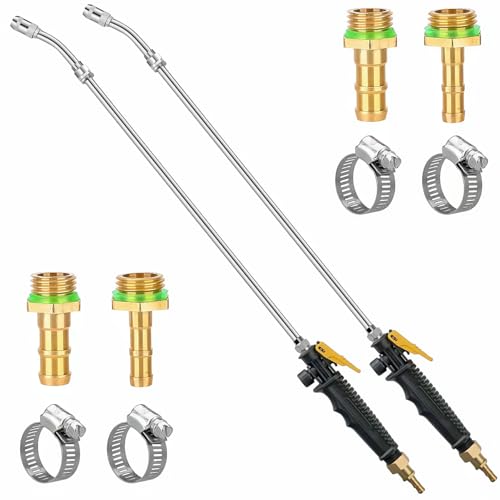 29 Inches Replacement Sprayer Wand,2 Brass Barbs Match 3/8'' & 1/4'' Hoses, Stainless Steel Universal Sprayer Wand with Shut off Valve & 4 Hose Clamps (2 Pack Sprayer Wand) - color: 29 Inches Sprayer Wand - 1/4" & 3/8" Barb - 2 Pack