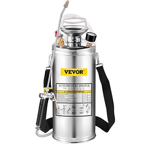 Happybuy 2 Gallon Stainless Steel Sprayer, 20" Wand & 3FT Reinforced Hose, Hand Pump Sprayer with Pressure Gauge, Safety Valve & Adjustable Nozzle, Weed Sprayers for Lawn, Gardening &Sanitizing1 - size: 2 Gallon