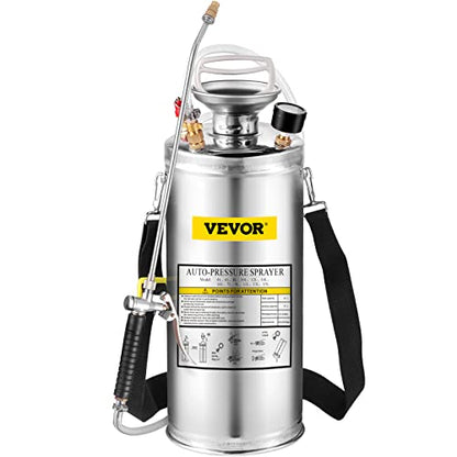 Happybuy 2 Gallon Stainless Steel Sprayer, 20" Wand & 3FT Reinforced Hose, Hand Pump Sprayer with Pressure Gauge, Safety Valve & Adjustable Nozzle, Weed Sprayers for Lawn, Gardening &Sanitizing1 - size: 2 Gallon