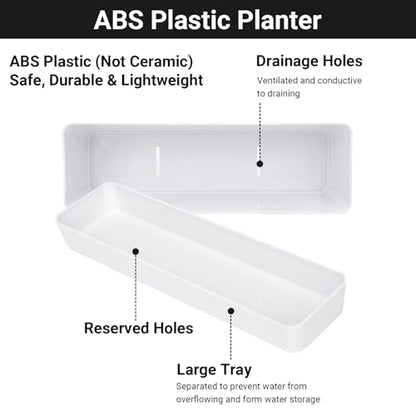 GREANER 16x3.8 Inch Window Boxes Planters, 1PCS Plastic Rectangle Potwith Tray, Lightweight Indoor Succulent Cactus Flowers Vegetable Herb Planters for Balcony, Office, Garden, Outdoor, Windowsill - size: 1Pack/16x3.8in