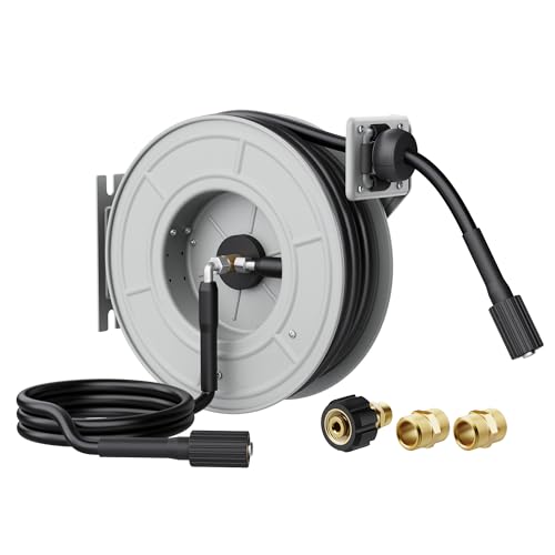 Giraffe Tools Retractable Pressure Washer Hose Reel 65ft, 2600PSI