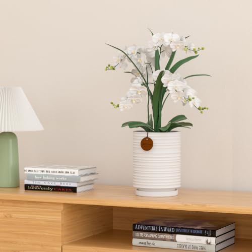 7.1 Inch White Ceramic Planter with Drainage and Saucer - color: White, size: Large