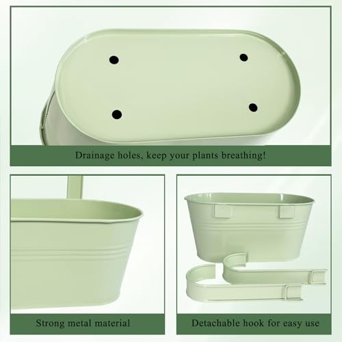 2 Pack 10" Balcony Hanging Metal Fence Planters Flower Pots, Mint Green - color: Mint Green