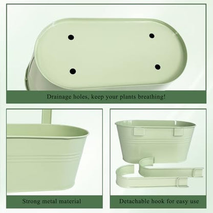 2 Pack 10" Balcony Hanging Metal Fence Planters Flower Pots, Mint Green - color: Mint Green