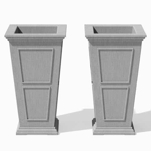 Veradek Brixton Series Planter - Tall Outdoor Planter with Shelf - color: Gray, size: 26 inch -2 Pack