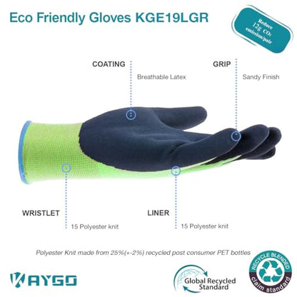 KAYGO Women's Work Gloves, Sandy Latex Grip, Breathable - color: Green, size: X-Small