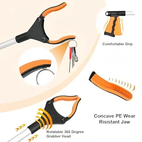 32" Grabber Reacher Tool, Lightweight Reacher Grabber Pickup Tool with 360° Rotating Jaw and Magnets, 3.5" Wide Claw Opening Trash Picker Upper Grabber, Long Arm Extension Grabbers for Seniors