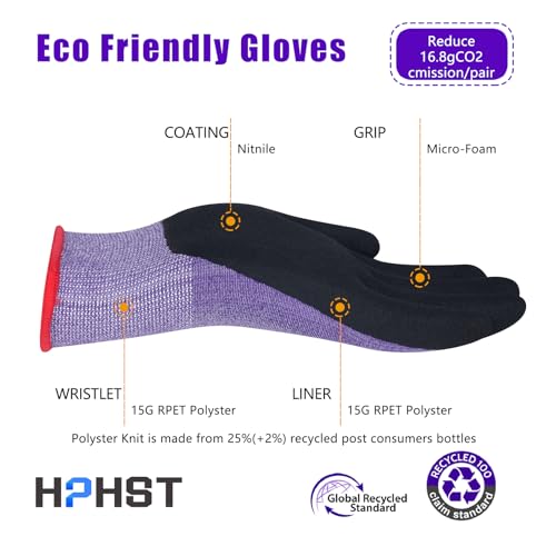 Work Gloves for Women, Eco Friendly Safety Work Gloves with Breathable Rubber Coated, Smart Touch,3 Pairs - color: Purple, size: Medium