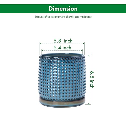 D'vine Dev Beaded Ceramic Pot with Saucer, 6 in, Ocean Teal, 27-C-X-8 - color: Ocean Teal, size: 5.8 Inch