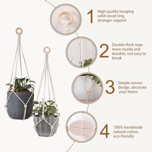 Artilady Hanging Planter for Indoor Plants Adjust Bead Macrame Plant Hanger - color: White B