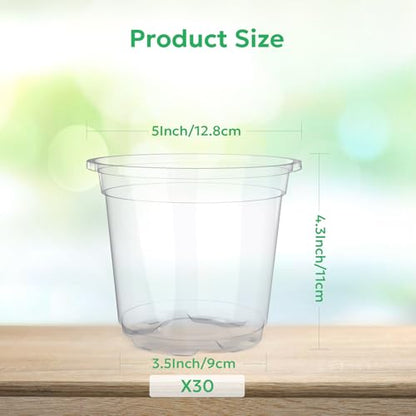 Bluepro Clear Nursery Pots with Drainage Holes, 5 Inch, 30-Pack - size: 5 Inch-30Pcs