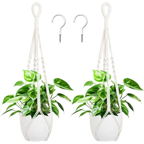 Augshy 27inch Macrame Plant Hanger, 2 Packs Plant Hangers with Hooks, Hanging Planter for Indoor Plants Decorative Macrame Pot Hanger for Home Decor - color: White, size: 27 Inches