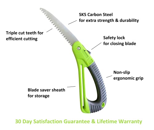 GARDEN GURU Folding Pruner Saw with Ergonomic Handle & Safety Lock – Non Slip – Rust Resistant Hardened Steel – Professional Grade Sawtooth Blade – for Pruning Trimming Camping Clearing - size: 1 Pack