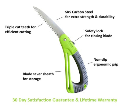 GARDEN GURU Folding Pruner Saw with Ergonomic Handle & Safety Lock – Non Slip – Rust Resistant Hardened Steel – Professional Grade Sawtooth Blade – for Pruning Trimming Camping Clearing - size: 1 Pack