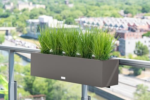 Veradek Block Series Railing Planter - Outdoor Window Box with Bracket - color: Gray