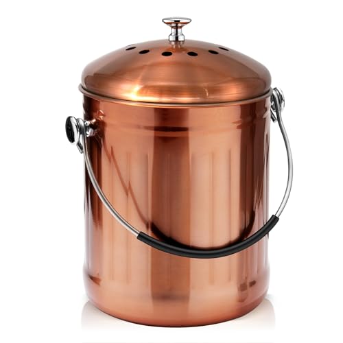 ENLOY Kitchen Countertop Compost Bin, 1.3 Gallon, Stainless Steel, Copper - color: Matte Copper