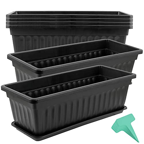 JOIKIT 17 Inches Black Plastic Planter Box, 6 Packs, Good Drainage, Indoor Outdoor Usage, for Garden, Windowsill, Patio, Balcony - color: Black