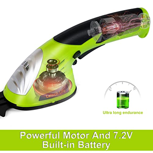 Leisch Life Cordless Grass Shear & Shrubbery Trimmer - 7.2V 2 in 1 Handheld Hedge Trimmer Electric Grass Trimmer Hedge Shears w/Pruning Scissor Rechargeable Lithium-Ion Battery and Charger Included