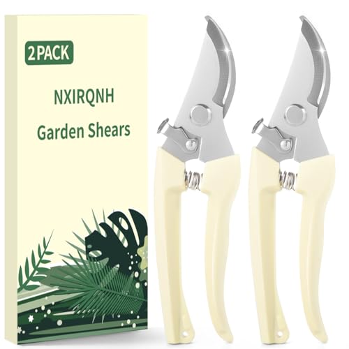2 Pack Gardening Pruning Shears, Sharp Bypass Blade Garden Shears, Stainless Steel Garden Scissors with Comfortable Grip, Hand Pruners for Trimming Branches, Flowers, Plants, Fruit Trees & Vegetables