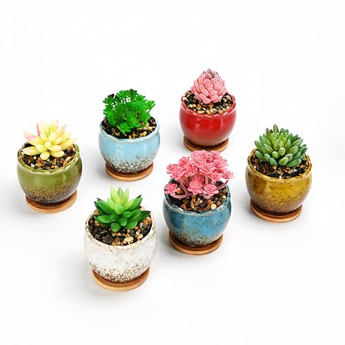 Cute 3.9 Inch Ceramic Home Garden Decoration Succulent Cactus Flower Pots Container -Plant Not Included，Red - color: Red