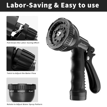 Besiter Garden Hose Nozzle Sprayer: 10 Watering Patterns Spray Nozzles Heavy Duty Hose Head Hose Attachment - color: Black