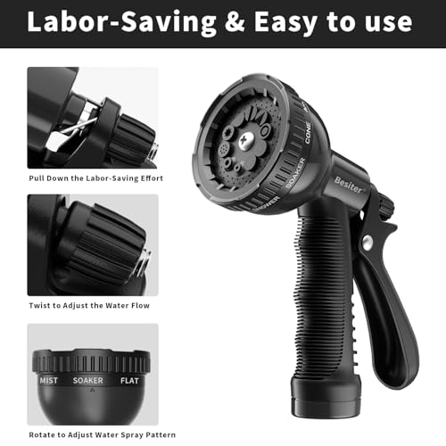 Besiter Garden Hose Nozzle Sprayer: 2 Pack 10 Watering Patterns Spray Nozzles Heavy Duty Hose Head Hose Attachment Black - color: Black/Black