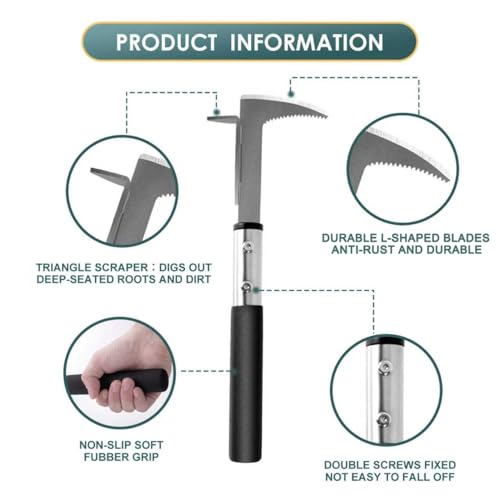 BARAYSTUS Crack Weeder, Stainless Steel Manual Crevice Weeding Tool,13" Weed Grabber Remover, L-Shaped Manual Weeder Puller, Durable Crevice Weeding Tool for Sidewalk Garden Patio Lawn - size: 13 inch