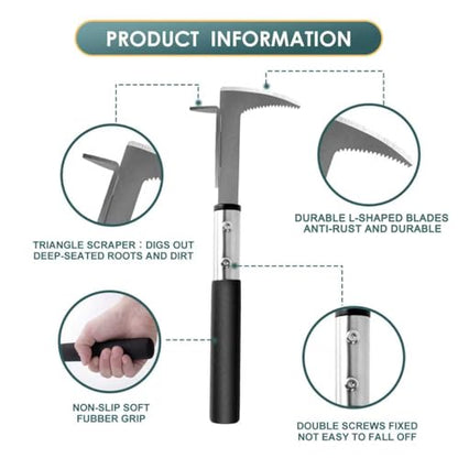 BARAYSTUS Crack Weeder, Stainless Steel Manual Crevice Weeding Tool,13" Weed Grabber Remover, L-Shaped Manual Weeder Puller, Durable Crevice Weeding Tool for Sidewalk Garden Patio Lawn - size: 13 inch