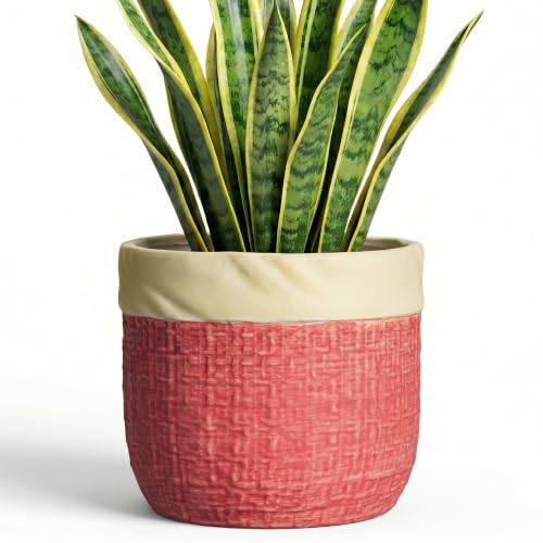 Ceramic Pots for Plants, 8 Inch Planter, Round Plant Pot, Red - color: Red, size: 8 Inch