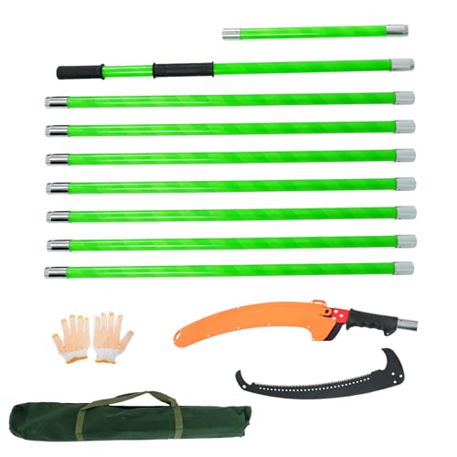 30FT Extendable Pole Saw, Manual Branch Trimmer with Long Handle - size: 30FT Green