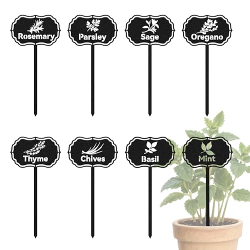 CUTHOLLOW 8PCS Food Spice Pattern Garden Plant Markers, Metal Labels - style: Food Spices with Pattern