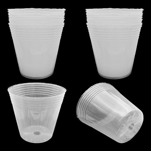 25 Pack Clear Nursery Pots for Plants, 5 Inch Plastic Seedling Pots with Drainage Holes, Transparent Plant Starter Containers for Indoor Outdoor Gardening, Flower, Seed Starting - size: 5inch