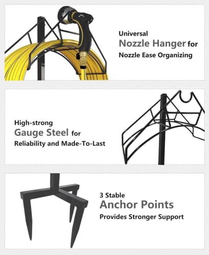 Artigarden Freestanding Outdoor Garden Hose Holder Stand with Brass Faucet, Heavy Duty Metal Water Hose Reel Storage Stake Rack for Backyard, Black (Hose not Included) - color: Nozzle with Faucet