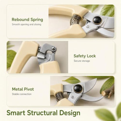 Bypass Pruning Garden Shears, 130mm SK5 Steel Lockable Clippers with Non-Slip Handle for Yard Plants, Roses & Shrubs