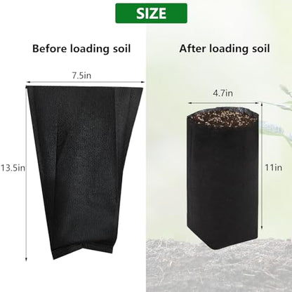 Belit 100 Pcs 13.5" H Nursery Grow Bags, Non-Woven Plants Pots Container for Starting Deep Rooted Plants Vegetable, Flower, Seedling Tree, Black - color: Black, size: 100 Pcs 7.5"x13.5"
